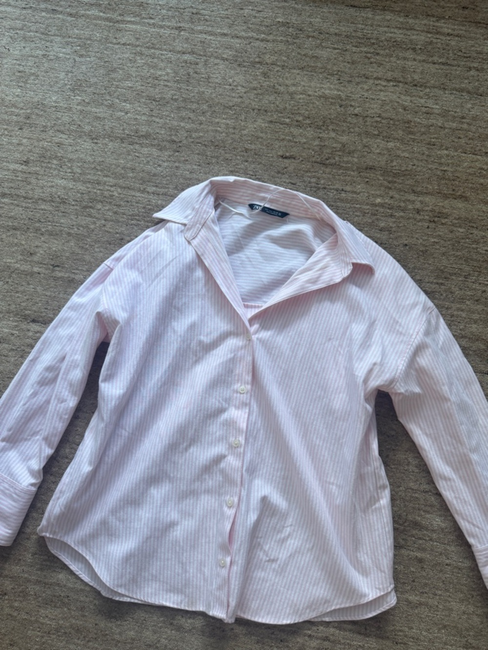 Zara Pink Striped Button-Up Poplin Blouse